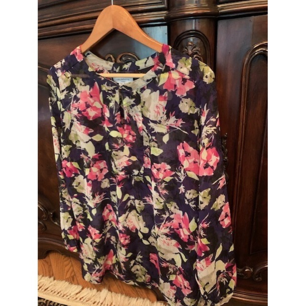 LIZ CLAIBORNE Blouse Womens 1X  Cottage core‎ floral sheer Career Academia Party